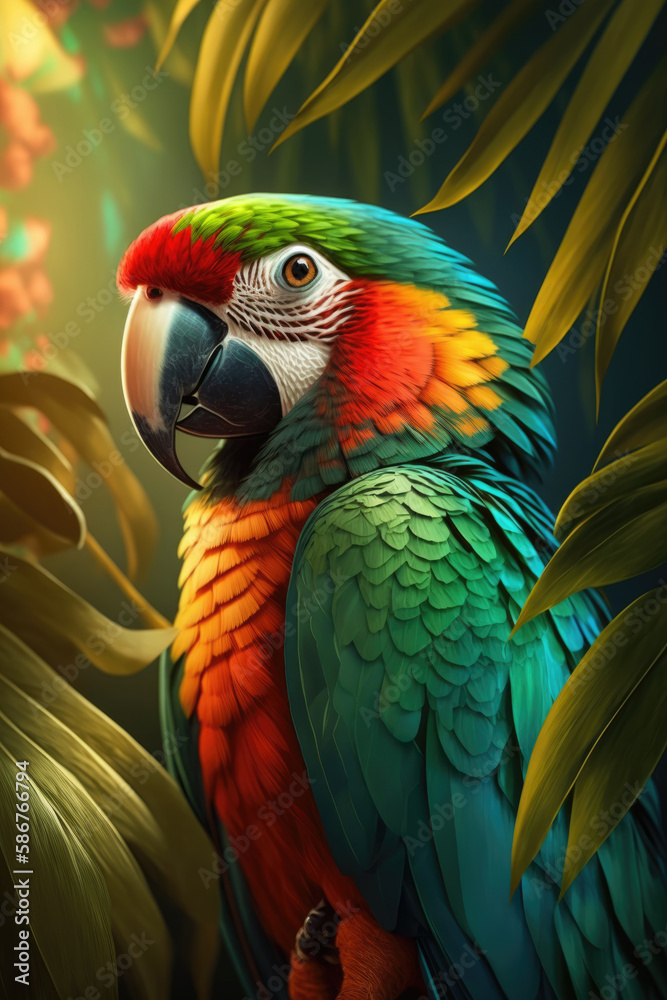 Obraz premium Colorful Macaw parrot, Dominica sisserou Generative AI.