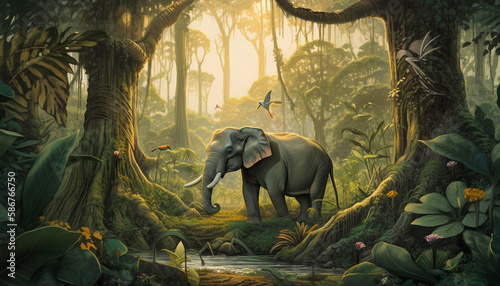 elephant in the green jungle generative art