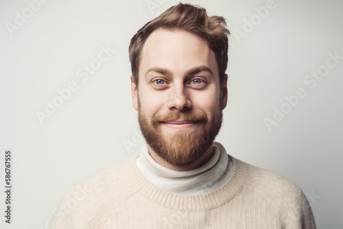 Portrait of a handsome young man in a sweater on a gray background