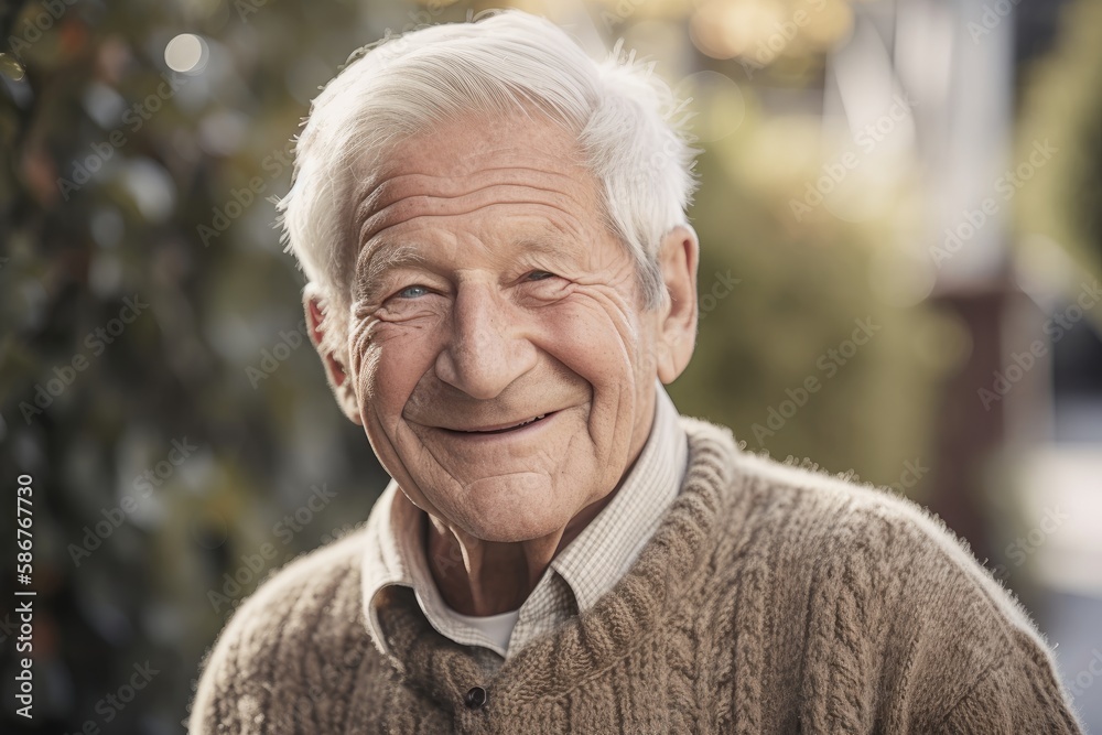 Portrait of smiling senior man in the garden on a sunny day