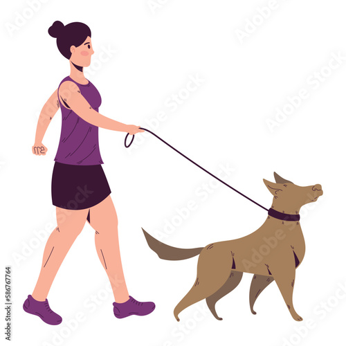 Woman walking with her dog