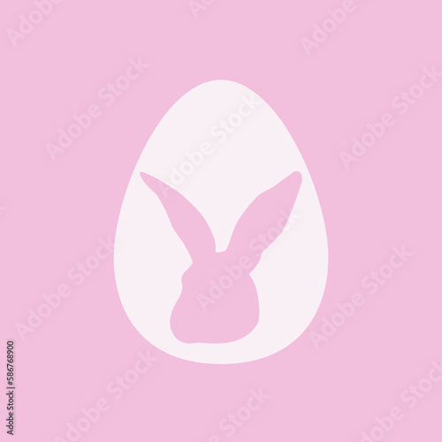 Jajko wielkanocne i głowa królika na różowym tle. Zając wycięty w jajku. Symbole świąt. Prosta ilustracja w minimalistycznym stylu na kartki świąteczne, zaproszenia, banery, plakat.