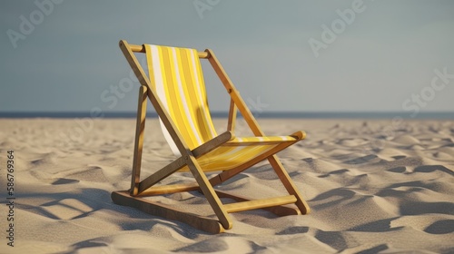 Illustration Wooden Beach Chaise Longue Isolated on Background. Generative ai