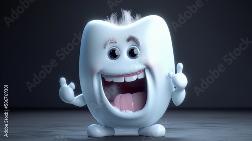 Funny smiling tooth showing thumb up  concept of teeth care. Generative ai