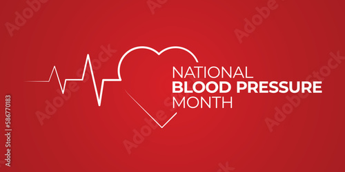 National Blood Pressure Month. Health Education Awareness on Hypertension Vector Banner. Red background.
