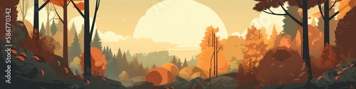Panoramic banner with forest, black forest in autumn, Fall mountains, AI generative panorama