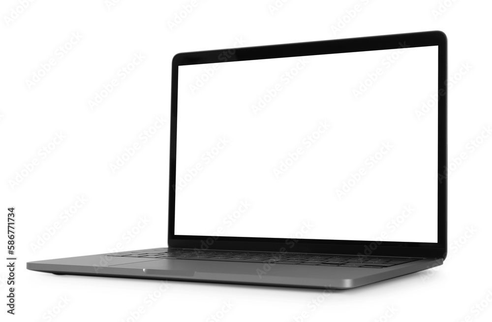Modern laptop with blank screen isolated on white Modern laptop with blank screen isolated on white