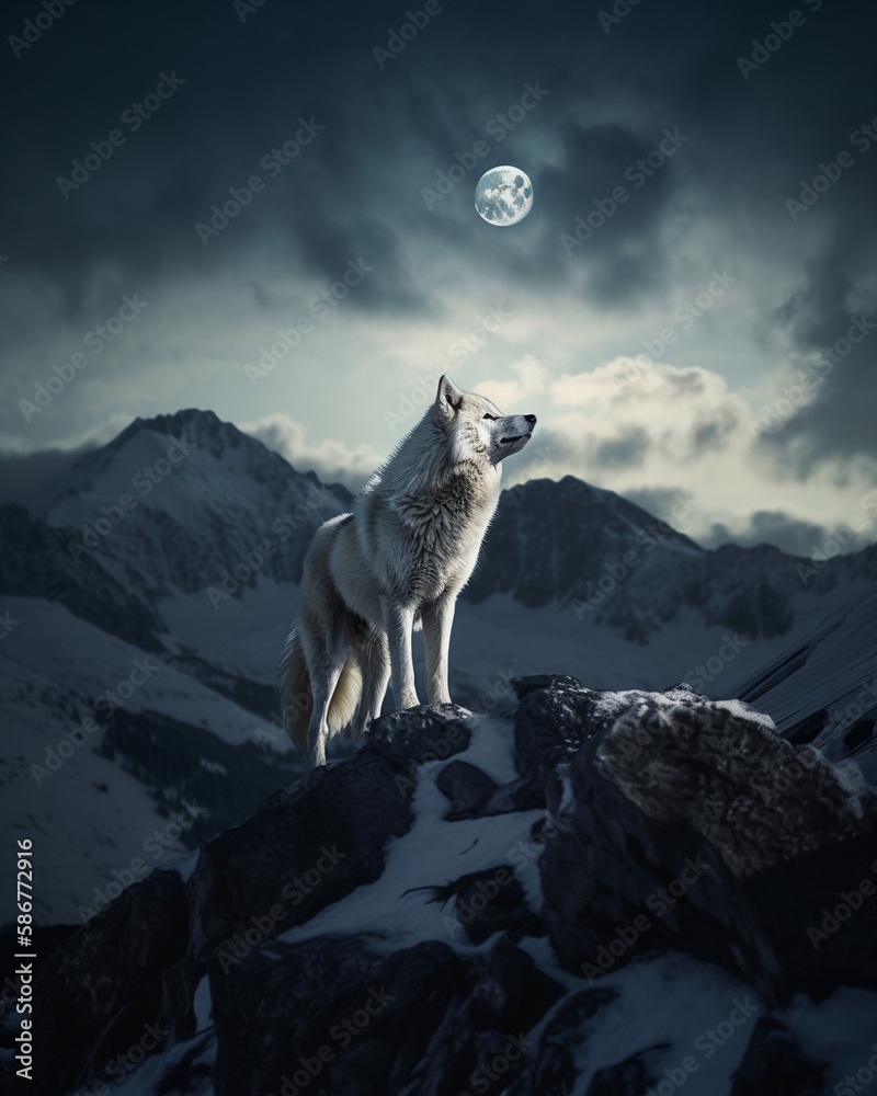 Fototapeta premium white wolf on mountain