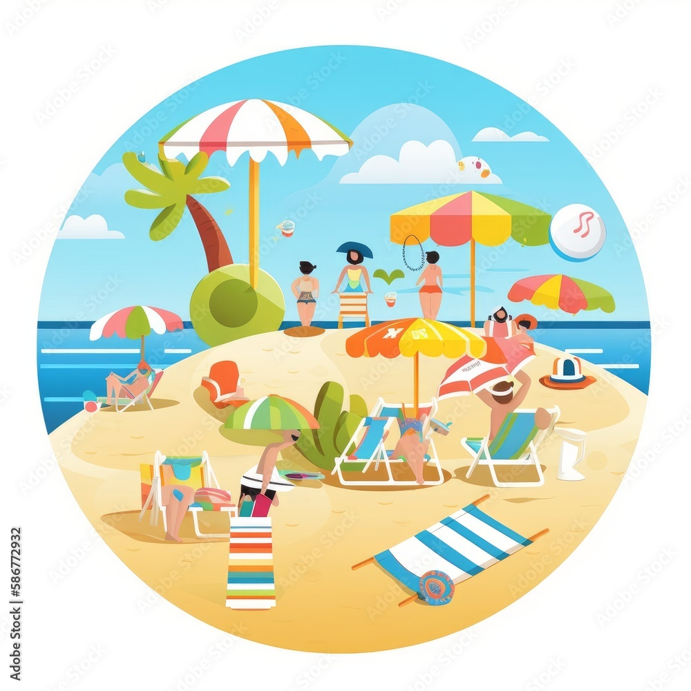 An illustration of summer beach clip art. Generative AI. An illustration of summer beach clip art. Generative AI.