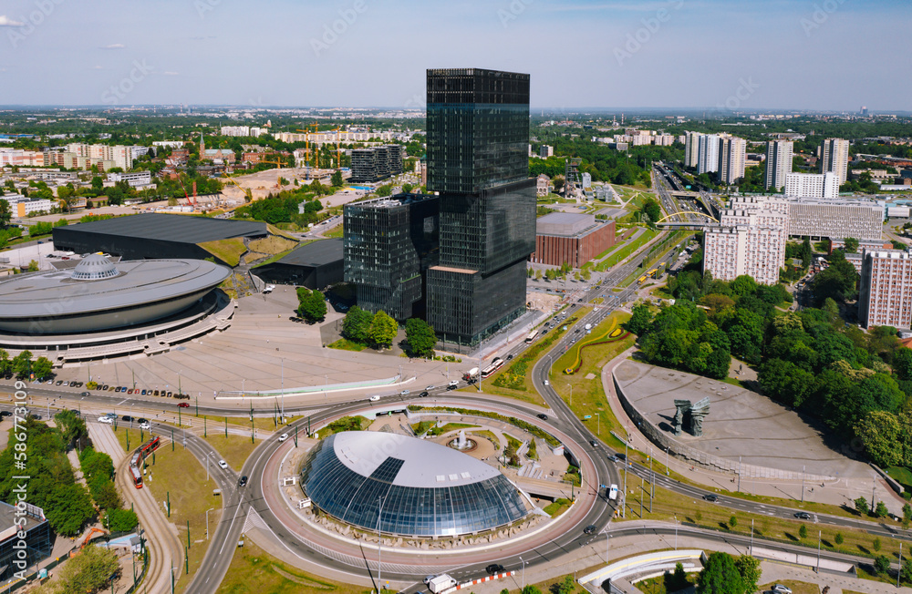 Aerial view of Katowice cityscape in Poland