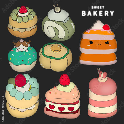 sweet desserts collection in hand drawn style