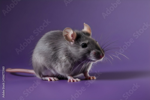 gray mouse isolated on plain purple studio background, made with generative ai
