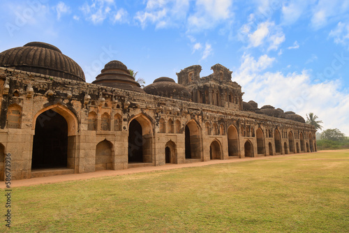 Medieval elephant stable ruins is a popular tourist destination at Hampi Karnataka India