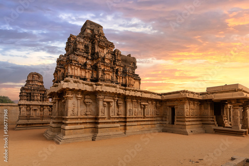 Hazara Rama temple ancient architecture built in the early 15th century at Hampi Karnataka, India at sunset