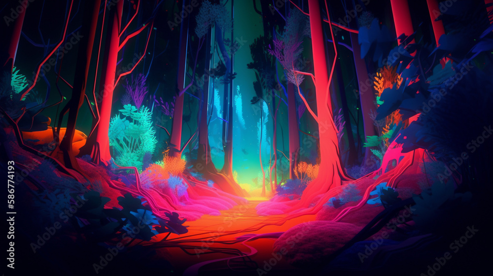 abstract background of forest at night with lighting