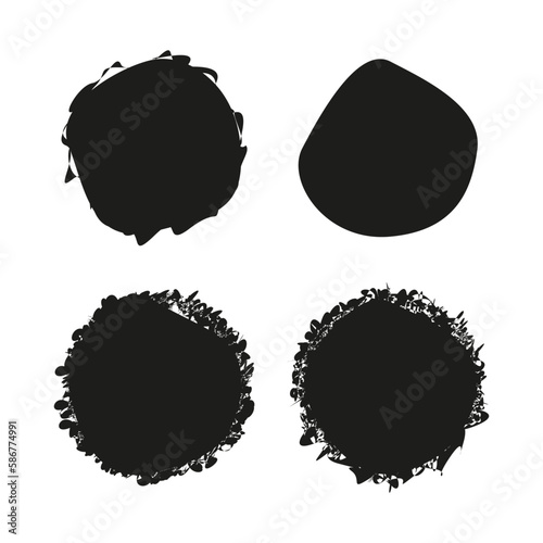 Brush spots circles in chinese style. Ink paint brush stain. Vector illustration.