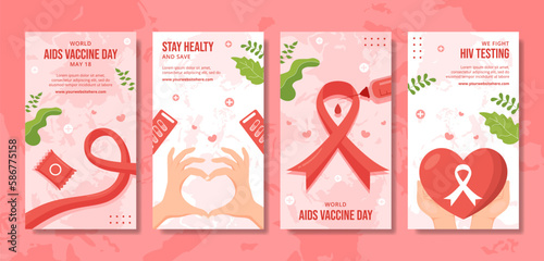 World Aids Vaccine Day Social Media Stories Flat Cartoon Hand Drawn Templates Illustration