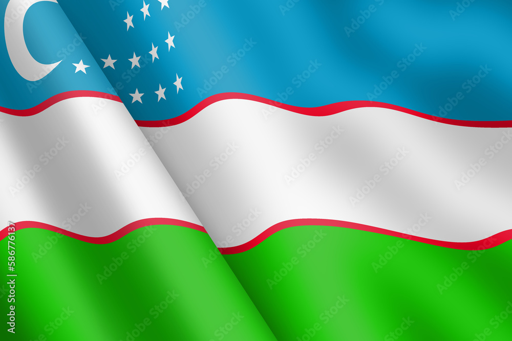 Fototapeta premium Uzbekistan waving flag 3d illustration crescent and stars