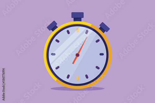 Cartoon flat style drawing stopwatch, special watch to start, stop, measure. Sport and competition equipment. Timer return arrow icon, logo, template, label, symbol. Graphic design vector illustration