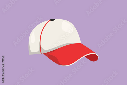 Graphic flat design drawing stylized baseball cap as sports symbol. Unisex outdoor sport baseball, golf, tennis, uniform cap logotype, label, template, sticker, icon. Cartoon style vector illustration