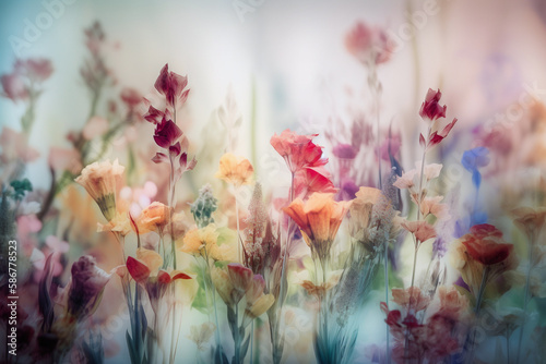 Fototapeta Naklejka Na Ścianę i Meble -  Beautiful and vibrant photo of a flower bouquet in ICM style, made with generative AI