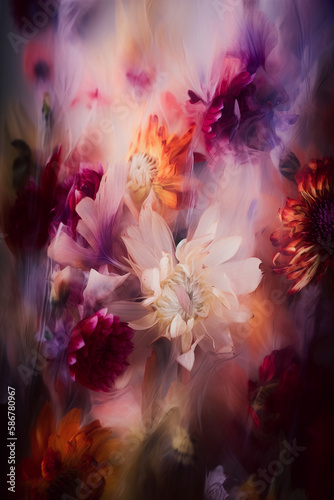 Beautiful and vibrant photo of a flower bouquet in ICM style  made with generative AI