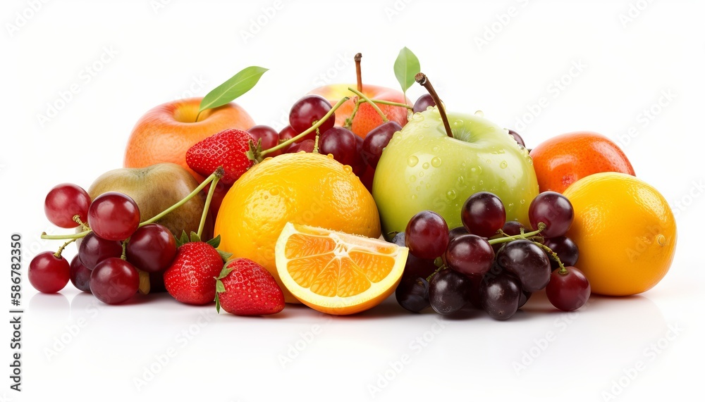 Fresh fruits isolated on white background. Generative ai