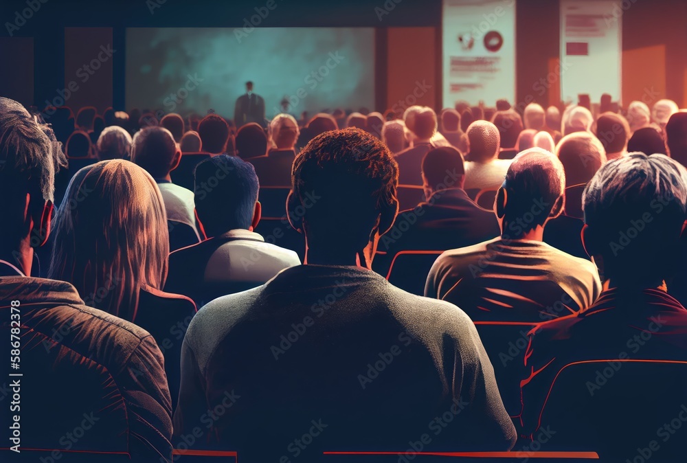 Back view of participants are sitting and listening to lectures from