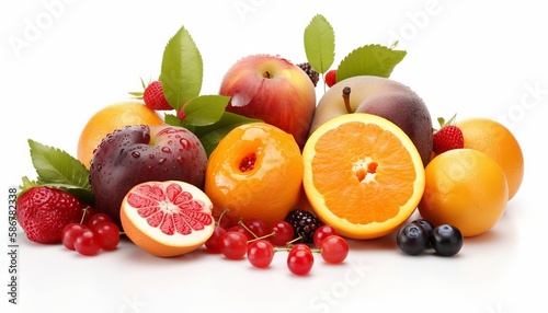 Fresh fruits isolated on white background. Generative ai