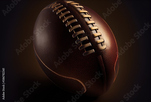 American football ball in the dark with lighting background. Sport and athlete concept. Generative AI