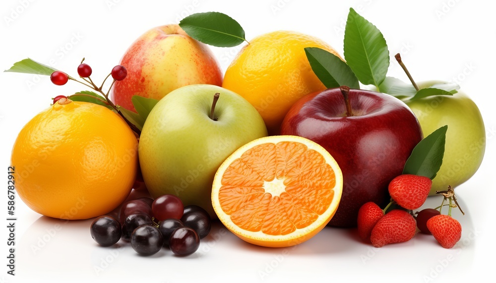 Fresh fruits isolated on white background. Generative ai Fresh fruits isolated on white background. Generative ai