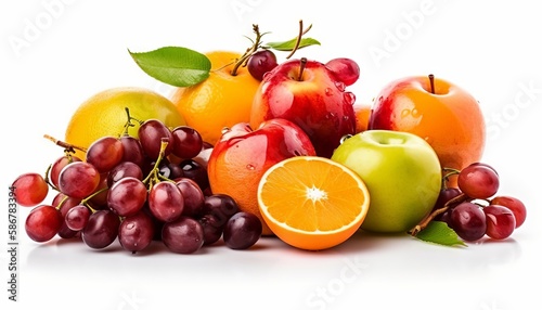 Fresh fruits isolated on white background. Generative ai