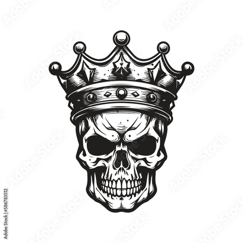 skull wearing crown, vector concept digital art, hand drawn illustration