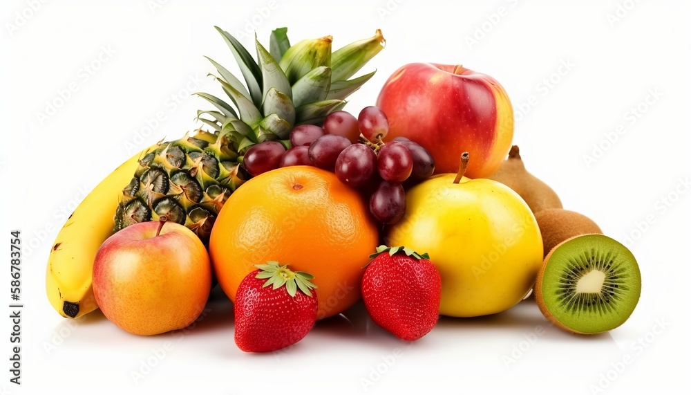 Fresh fruits isolated on white background. Generative ai