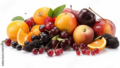 Fresh fruits isolated on white background. Generative ai