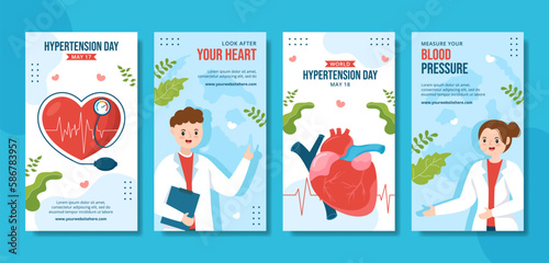 World Hypertension Day Social Media Stories Flat Cartoon Hand Drawn Templates Illustration