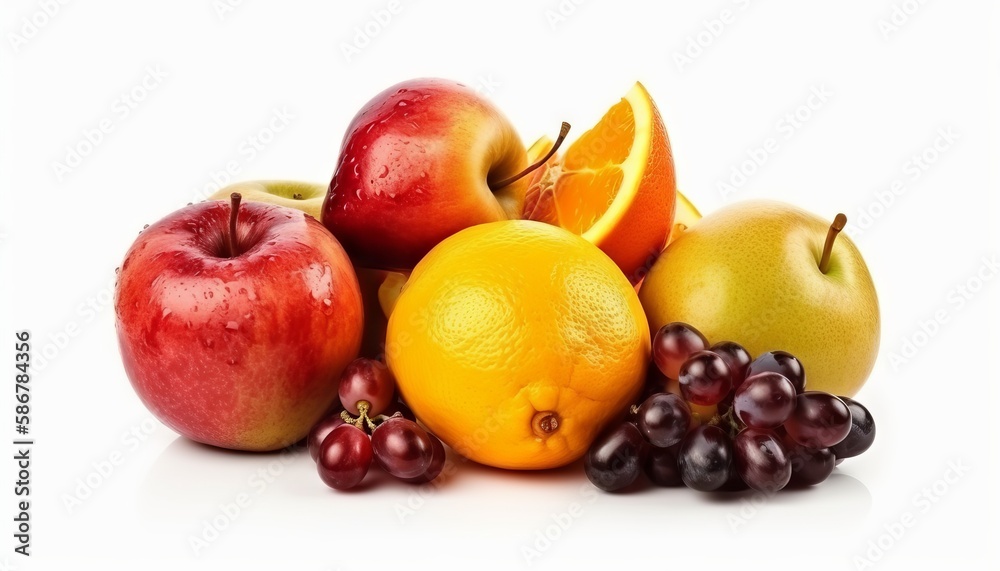 Fresh fruits isolated on white background. Generative ai