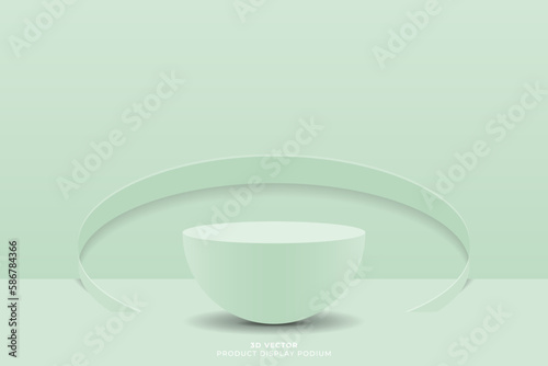 Realistic abstract 3d green round podium pedestal for product showcase with geometric shape. Minimal Mockup scene. 3d vector rendering.