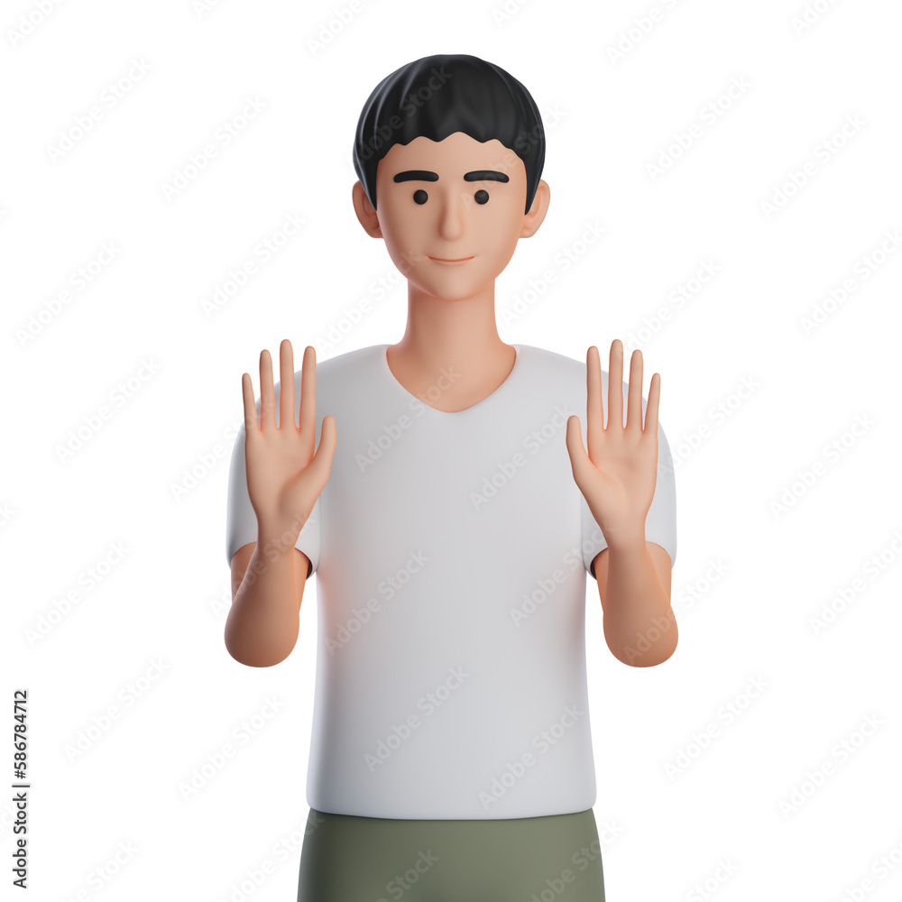 3D Male Character Stop hand gesture 3D Male Character Stop hand gesture
