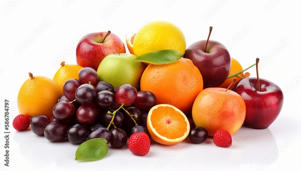 Fresh fruits isolated on white background. Generative ai