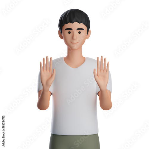 3D Male Character Stop hand gesture