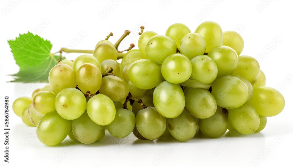 Branch of green grapes isolated on white background. Generative ai Branch of green grapes isolated on white background. Generative ai