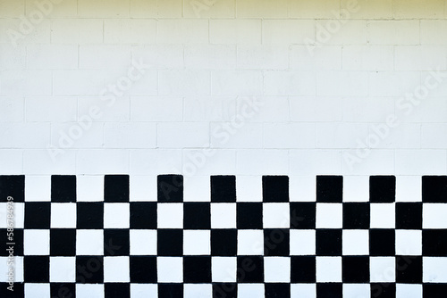 Photography Black and white checkered cinderblock wall