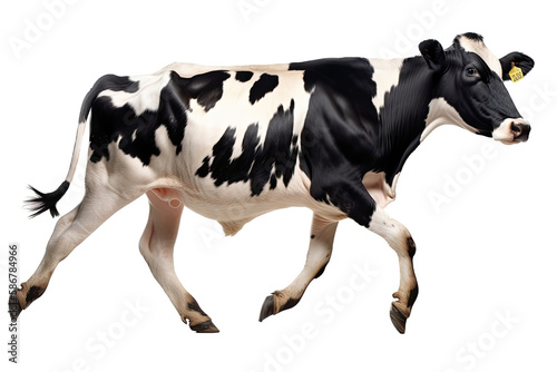 an isolated white and black dairy cow side portrait  farm-themed  photorealistic illustration on a transparent background cutout in PNG  generative ai