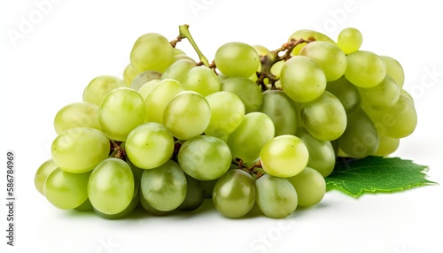 Branch of green grapes isolated on white background. Generative ai