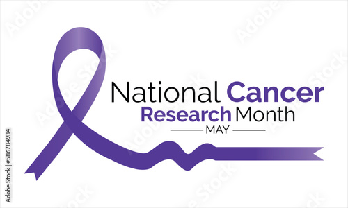 National Cancer Research Month observed in May. Lavender or violet color ribbon Cancer Awareness month.