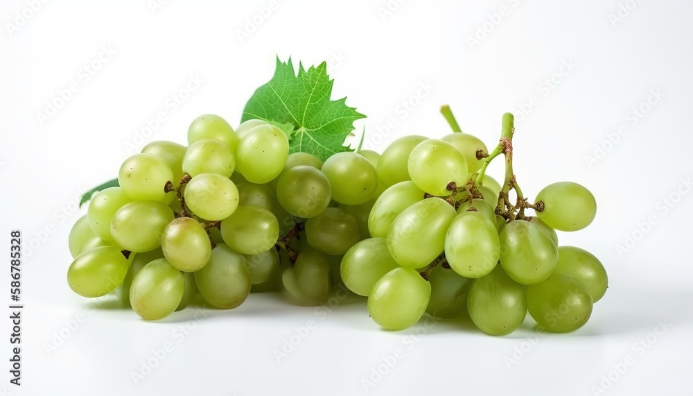 Branch of green grapes isolated on white background. Generative ai Branch of green grapes isolated on white background. Generative ai