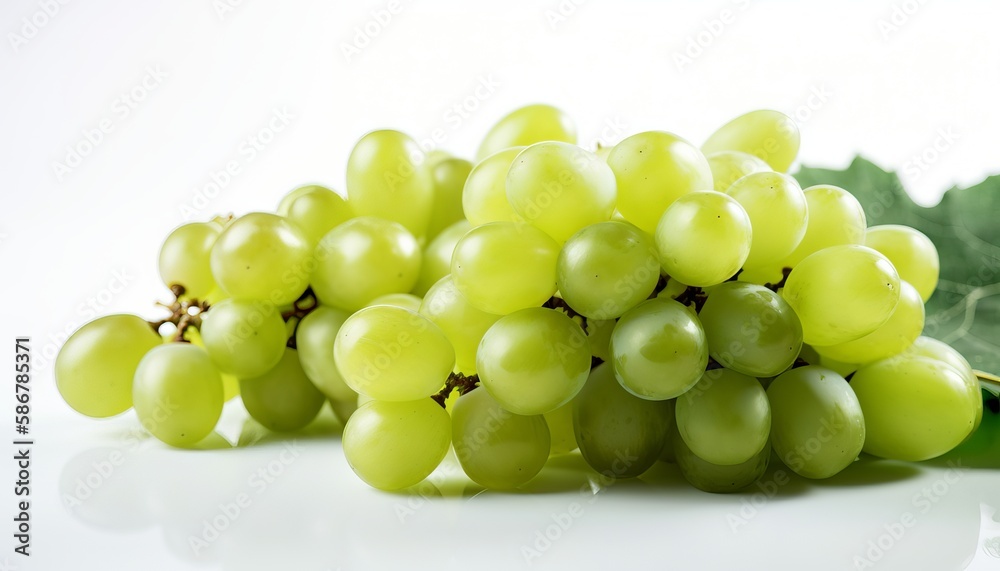 Branch of green grapes isolated on white background. Generative ai