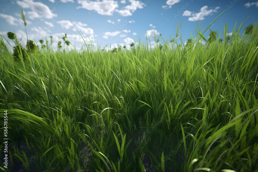 Obraz premium Verdant Landscapes: A Peaceful Meadow Basking in the Sun's Warm Embrace - AI Generative 