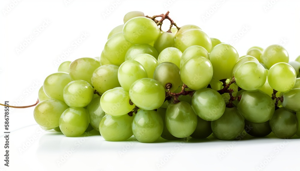 Branch of green grapes isolated on white background. Generative ai Branch of green grapes isolated on white background. Generative ai